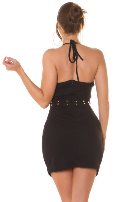 Neckholder Party Mini Dress + studs Black